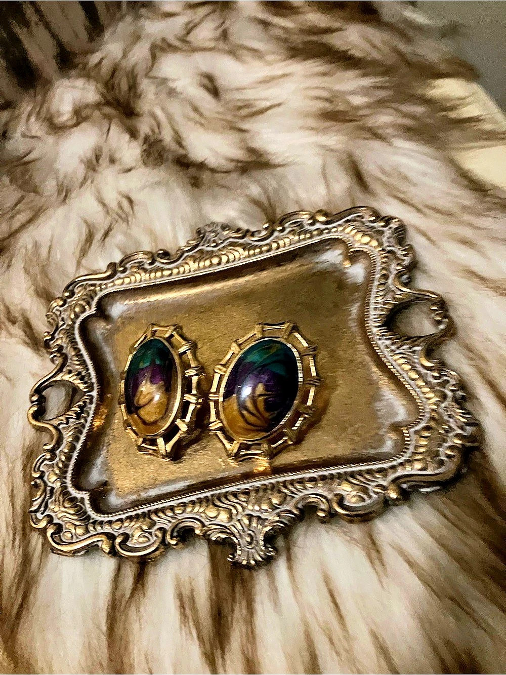 Gold & Green Statement Earrings Like New